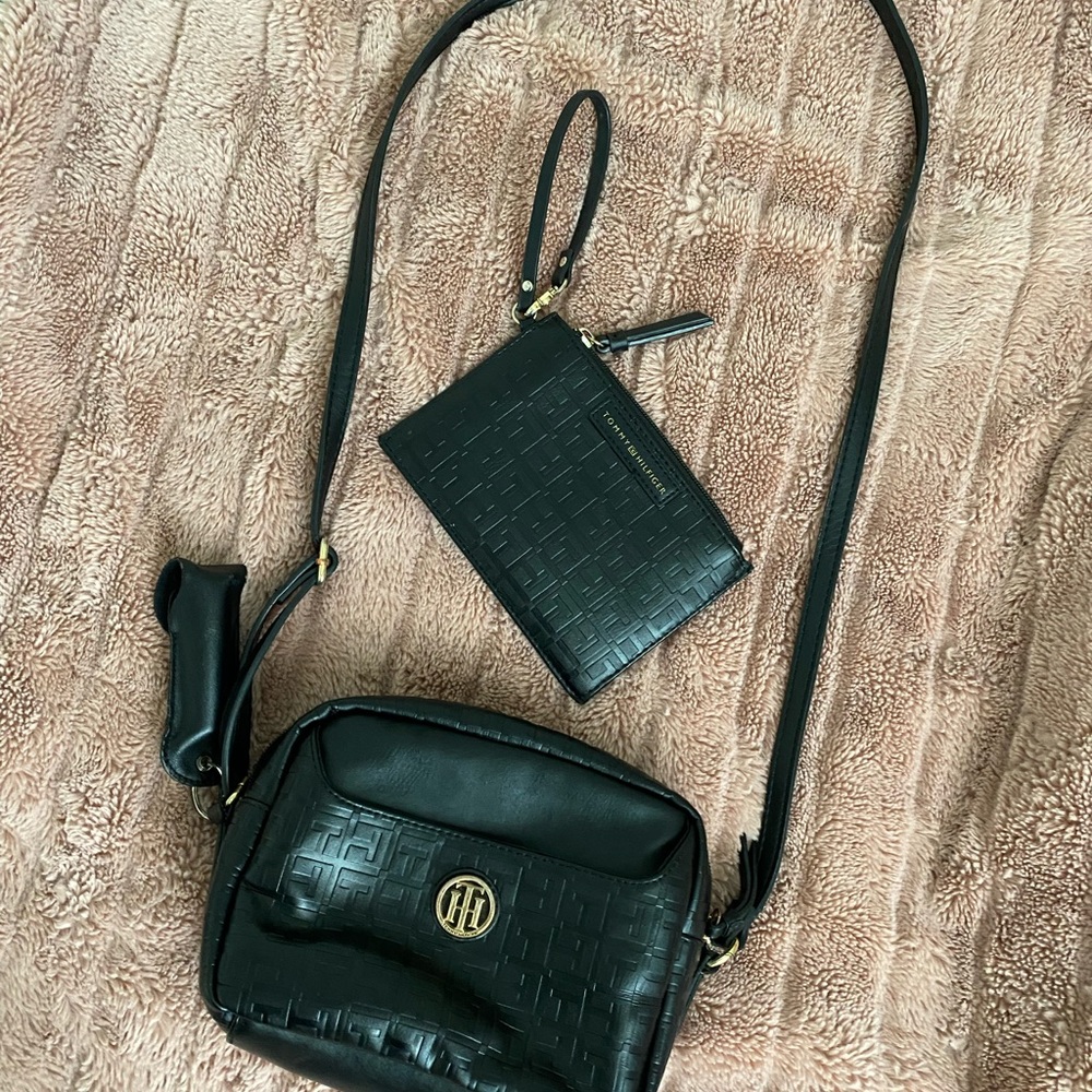Small black crossbody bag and wristlet